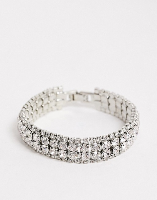 True Decadence double row cuff bracelet in silver crystal