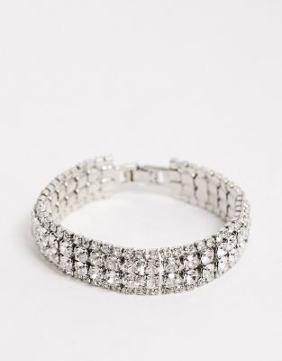 True Decadence True Decadence double row cuff bracelet in silver crystal