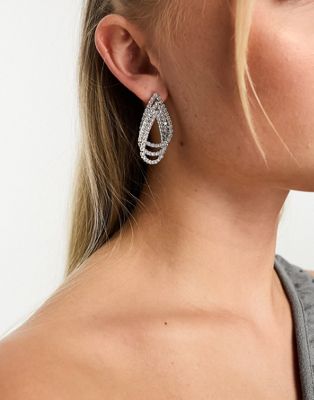 True Decadence double row embellished earrings in silver