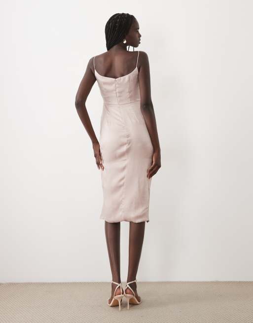 True Decadence Draped midi dress in silvery pink, 4 of 4
