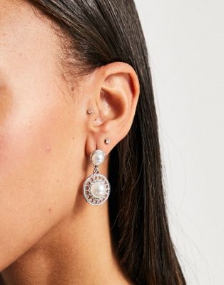 True Decadence drop earrings in silver with pearl - ASOS Price Checker