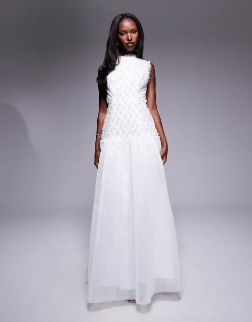 White outlets Beaded Gown