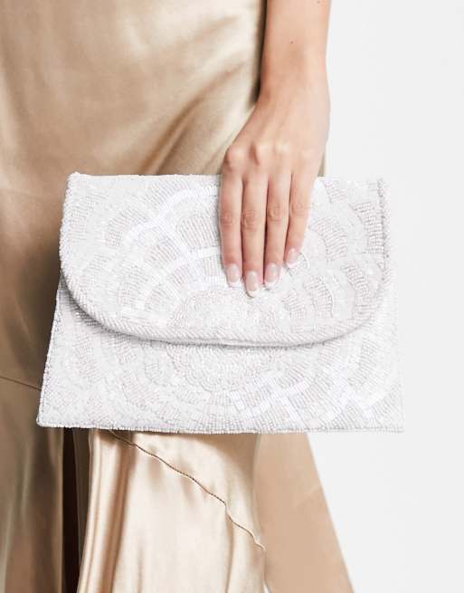 White embellished store clutch bag