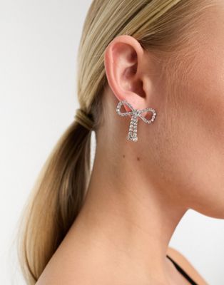 True Decadence embellished bow earrings in silver
