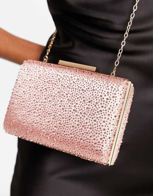 True Decadence embellished box clutch bag with chain strap in pink