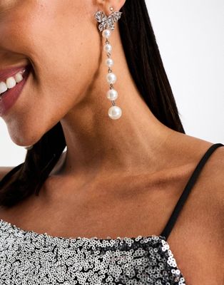 True Decadence embellished butterfly statement earrings in faux pearl