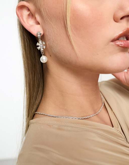 Pearl and deals diamante drop earrings