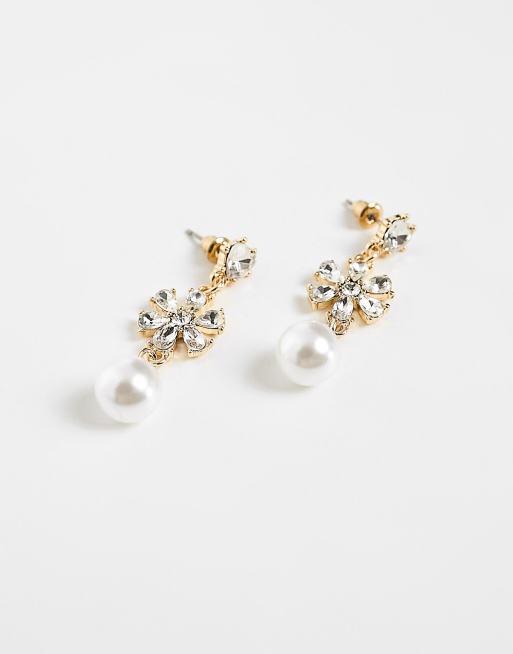 True Decadence embellished dangly earrings with pearl in gold, 2 of 4