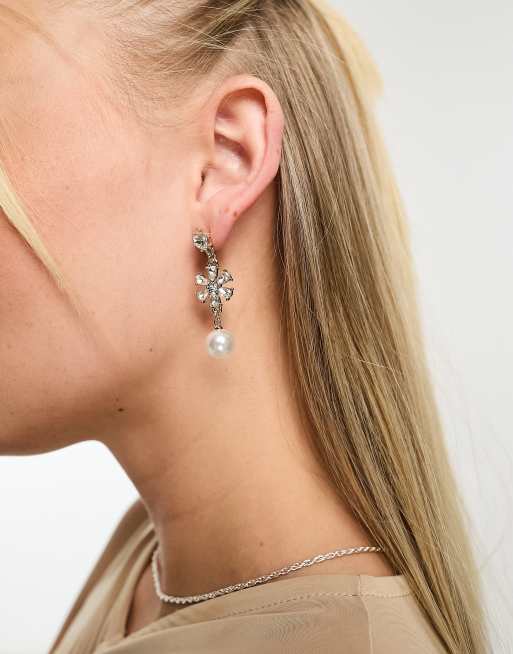 True Decadence embellished dangly earrings with pearl in gold, 3 of 4