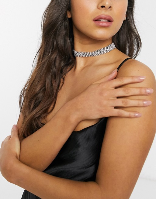 True Decadence embellished diamante choker necklace in silver