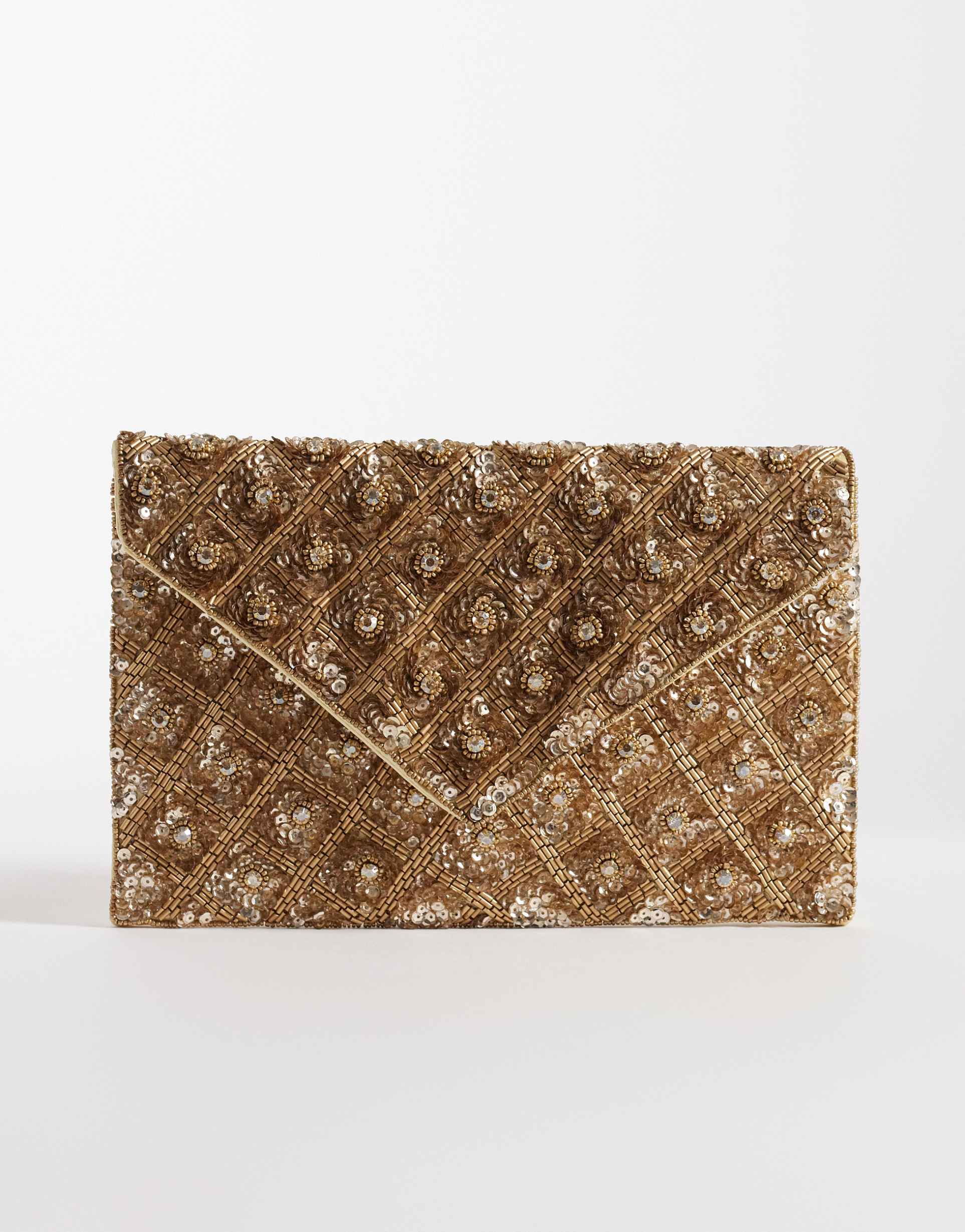true decadence embellished envelope clutch bag in gold