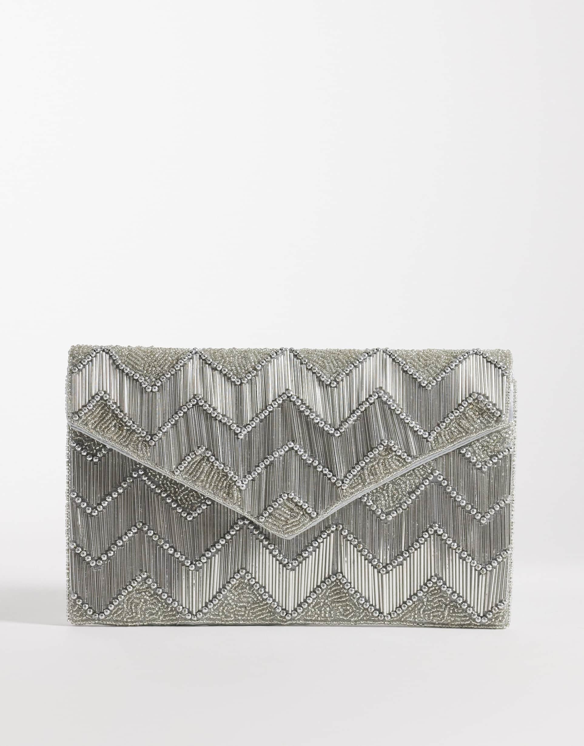true decadence embellished envelope clutch bag in silver