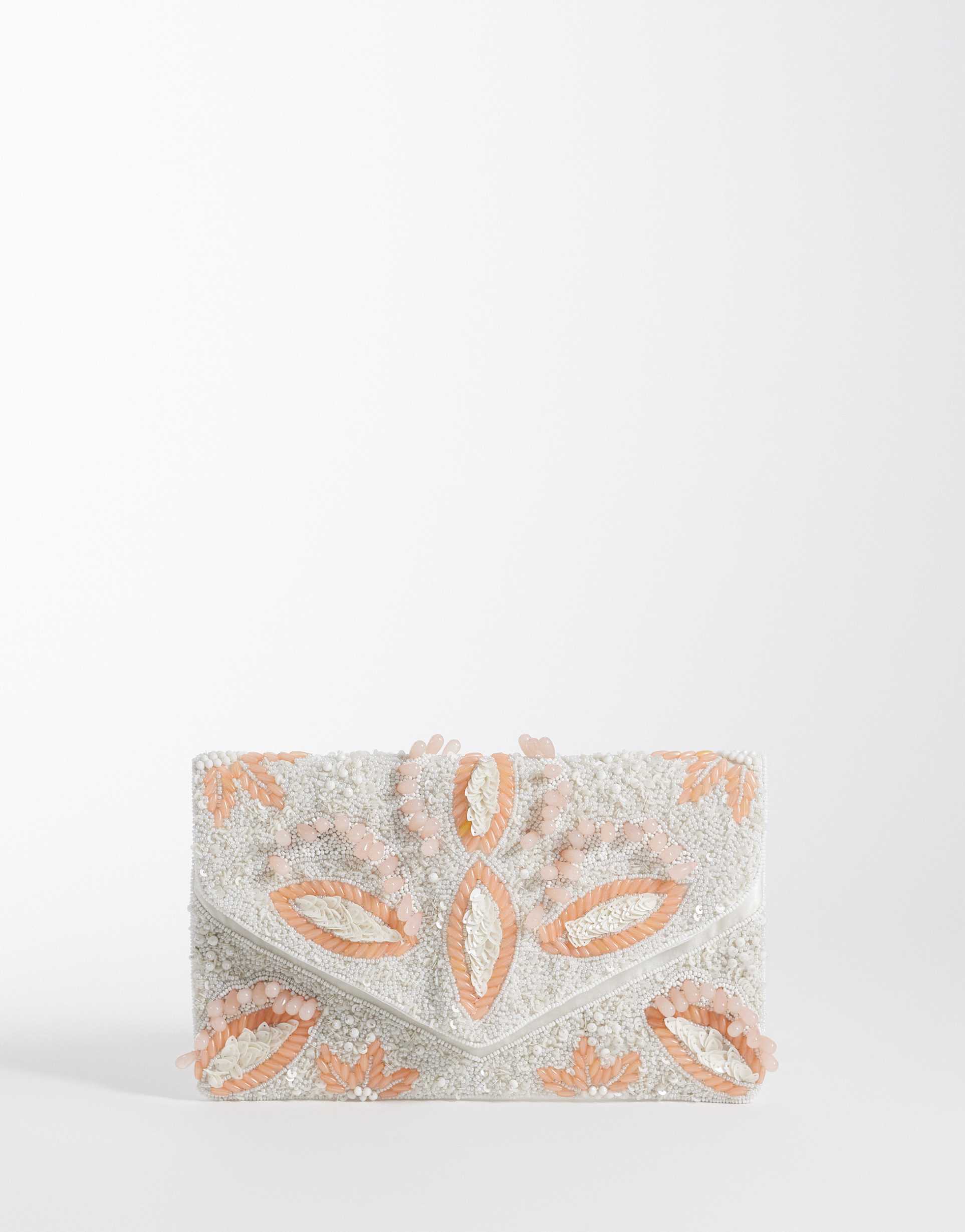 true decadence embellished envelope clutch bag in white and pink
