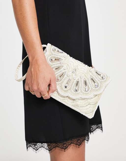 True Decadence embellished envelope clutch bag with scallop