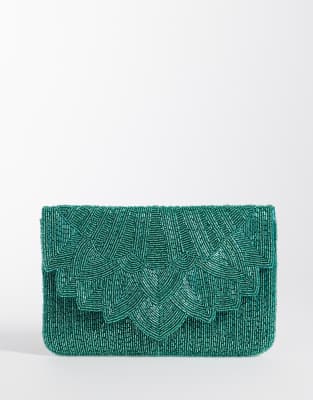 True Decadence embellished envelope clutch in teal blue