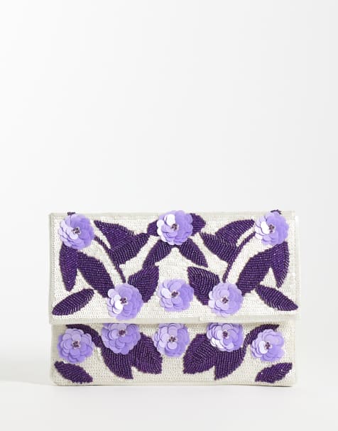 True Decadence embellished floral envelope clutch in purple  - view 1