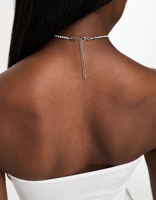 True Decadence embellished flower choker necklace in silver