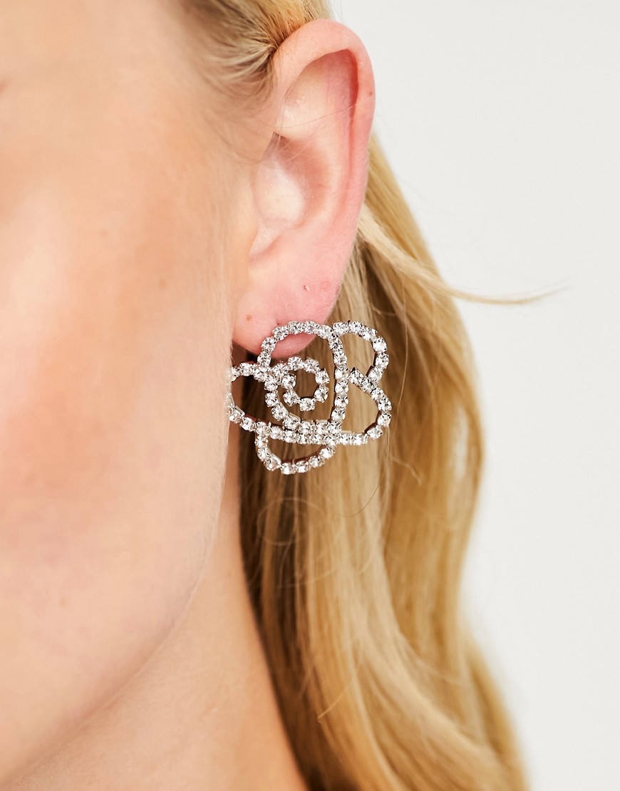embellished flower earrings in silver