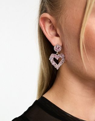 True Decadence embellished heart earrings in pink - ASOS Price Checker