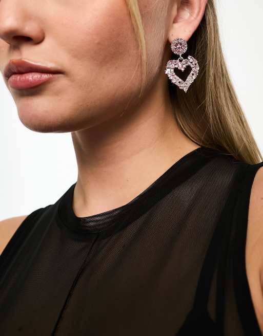 True Decadence embellished heart earrings in pink