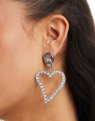 True Decadence embellished heart earrings in silver