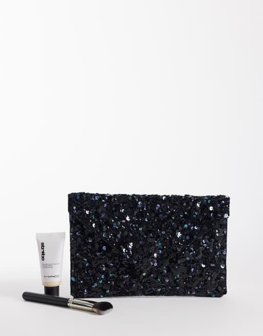True Decadence embellished sequin envelope clutch in black , 2 of 4