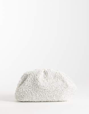 True Decadence embellished sequin pillow clutch in cream