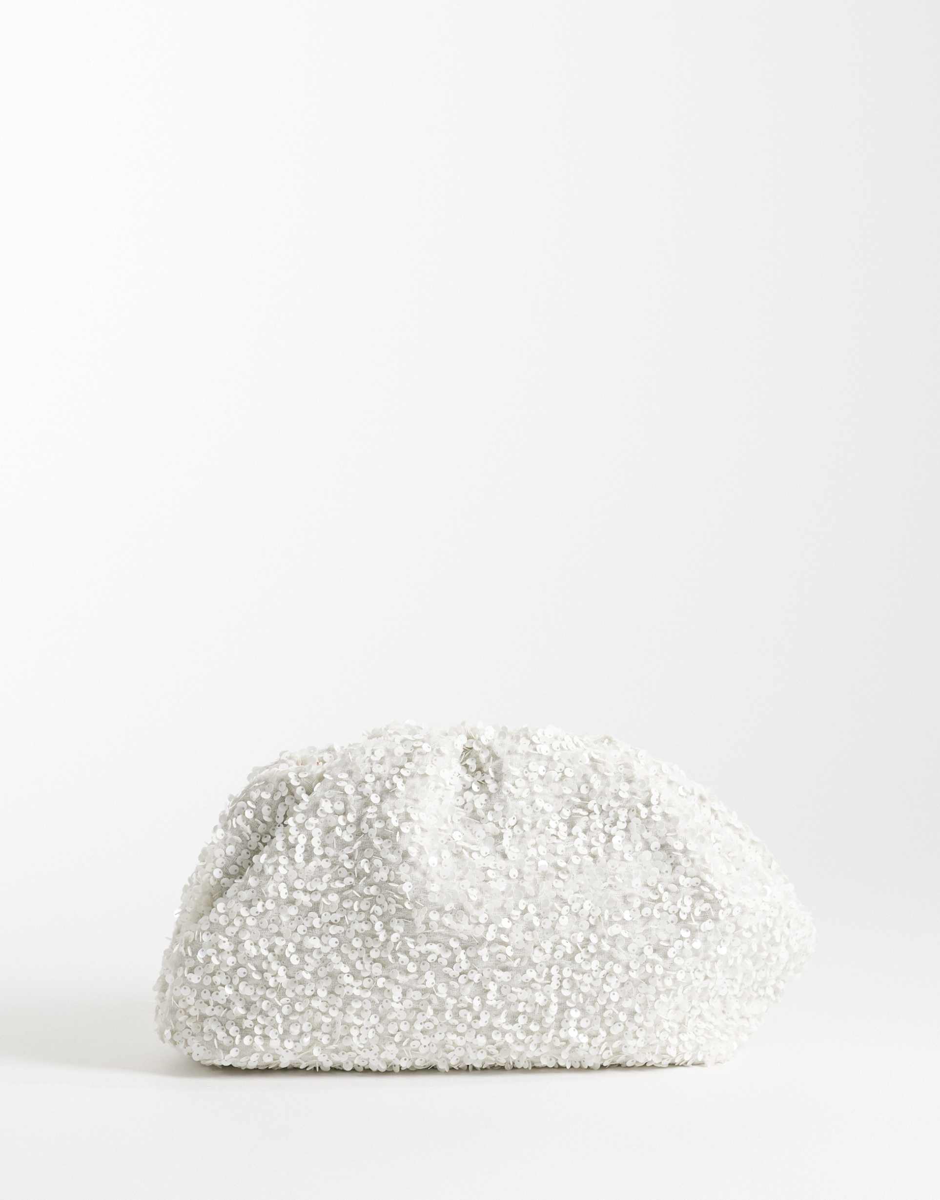 true decadence embellished sequin pillow clutch in cream
