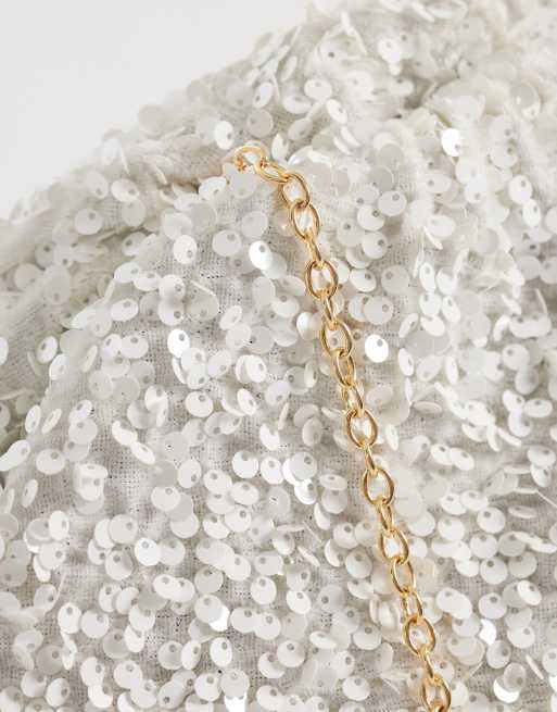 True Decadence embellished sequin pillow clutch in cream, 3 of 4
