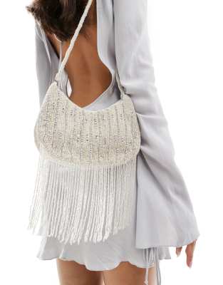 True Decadence Embellished Tassel Crossbody Bag In Silver