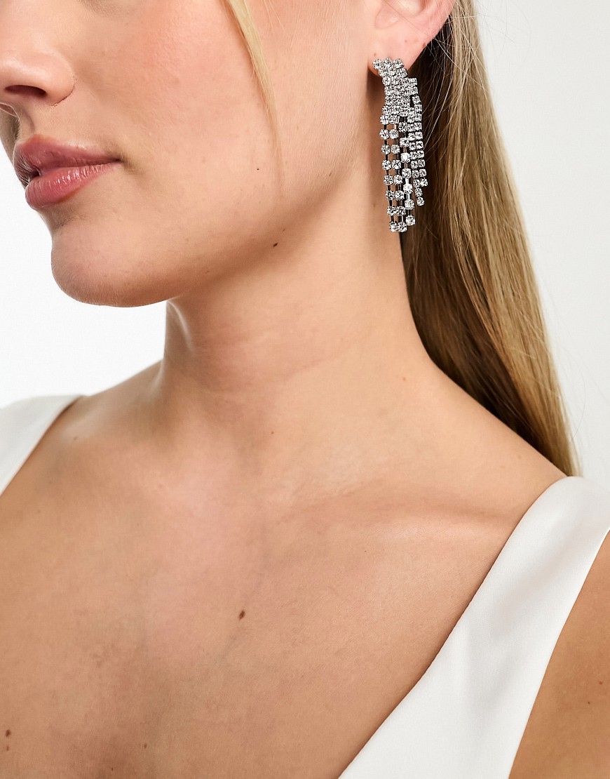 True Decadence embellished waterfall earrings in silver