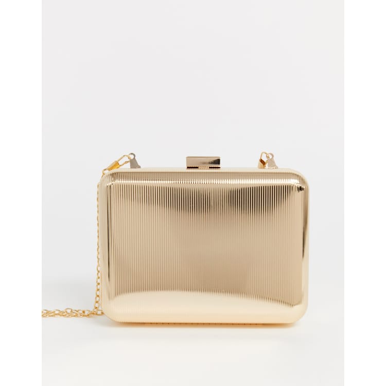 Gold Metallic Box Clutch Bag