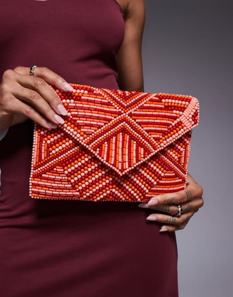 True Decadence - Envelop clutch met kralen en patroon in rood - view 1