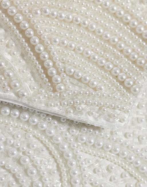 True Decadence - Envelop clutch tas met pareldetail in gebroken wit, 3 van 4