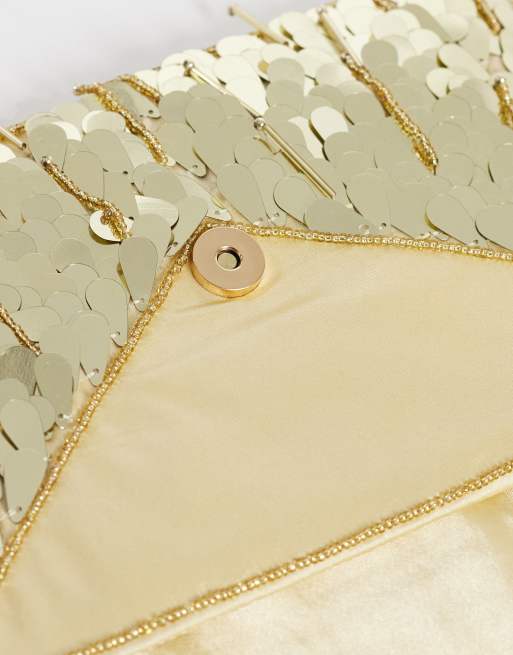 True Decadence envelope clutch bag in gold sequin, 3 of 4