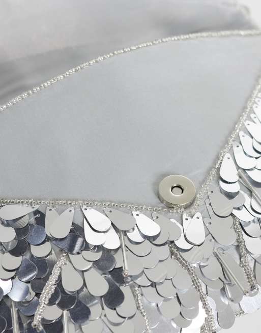 True Decadence envelope clutch bag in silver sequin, 3 of 4