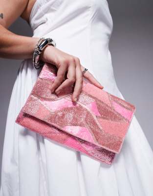 True Decadence - Envelope-Clutch in Rosa mit Paillettenmuster