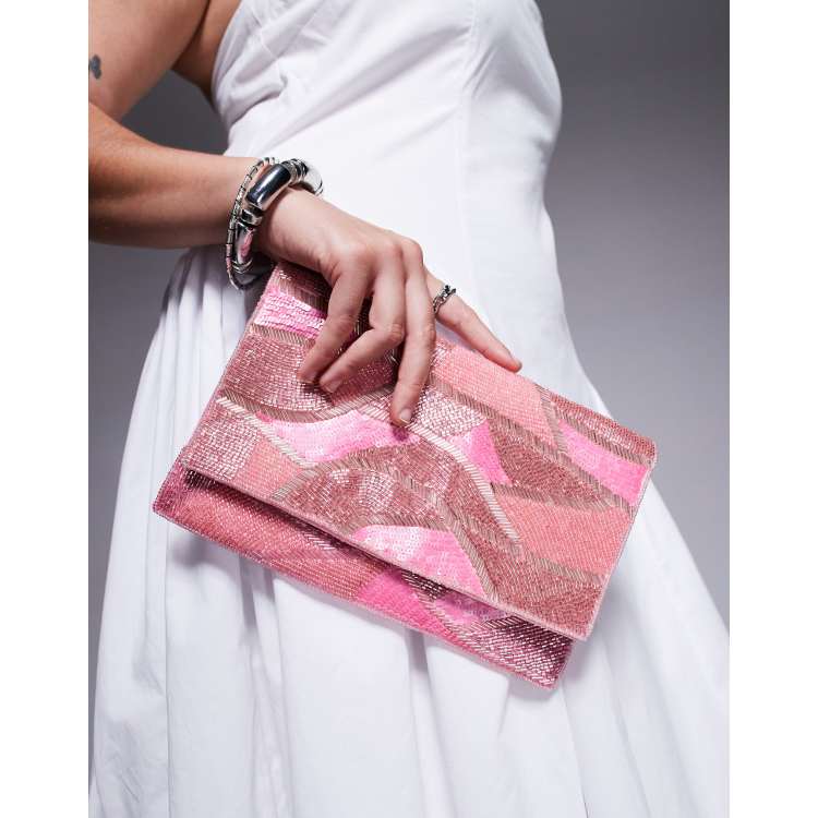 Metallic Clutch Silber Rosa CLUTCH Tasche Pink Metallic