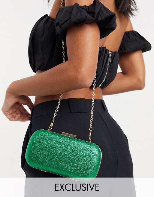 True Decadence Exclusive clutch bag in emerald green crystal