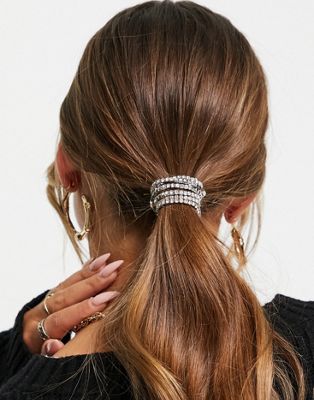 True Decadence exclusive diamante hair ponytail wrap in silver