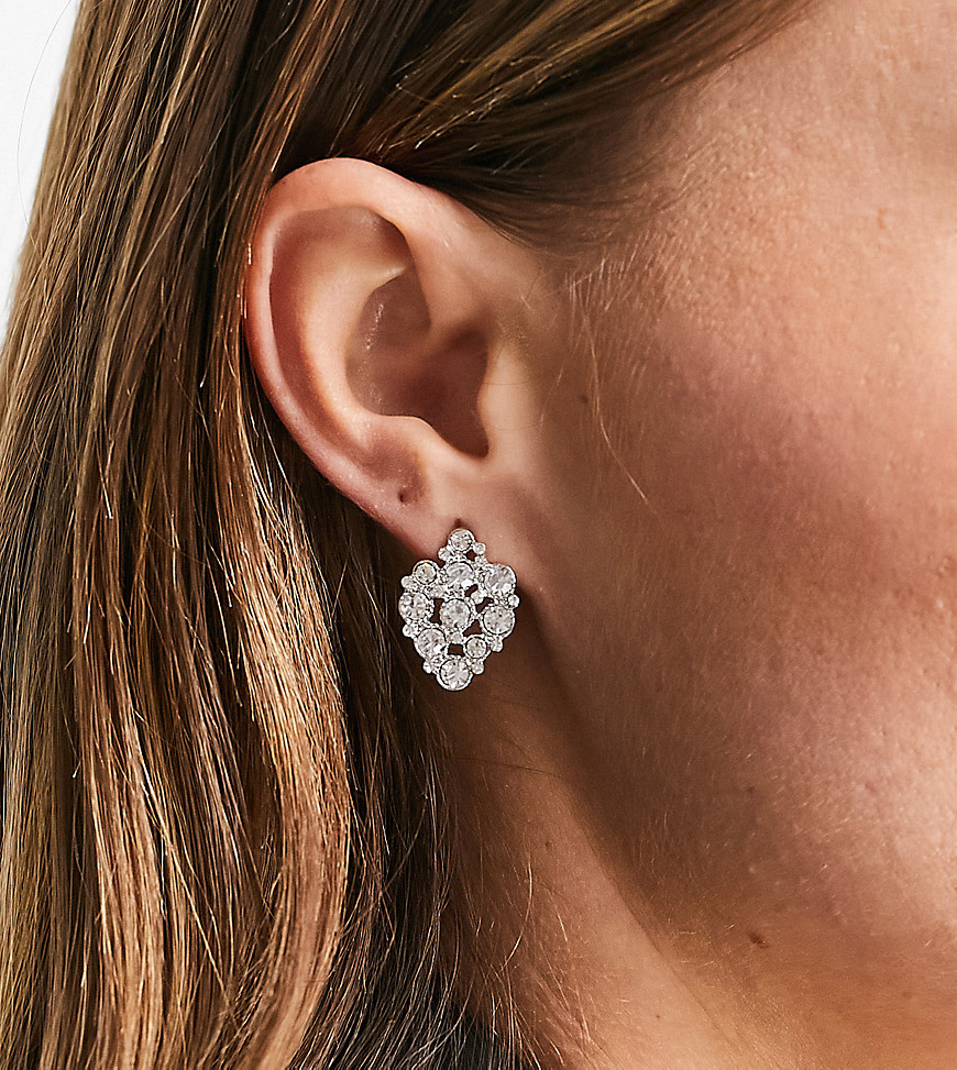 True Decadence Exclusive diamante stud earrings in crystal-Silver