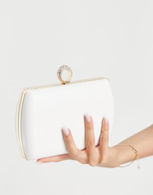 white satin clutch bag