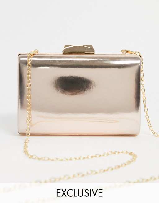 True Decadence Exclusive mirrored clutch bag with detachable strap in gold