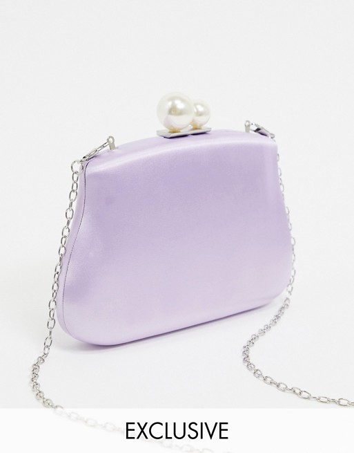 True Decadence Exclusive pastel box clutch bag with pearl twist lock fastening and detachable strap