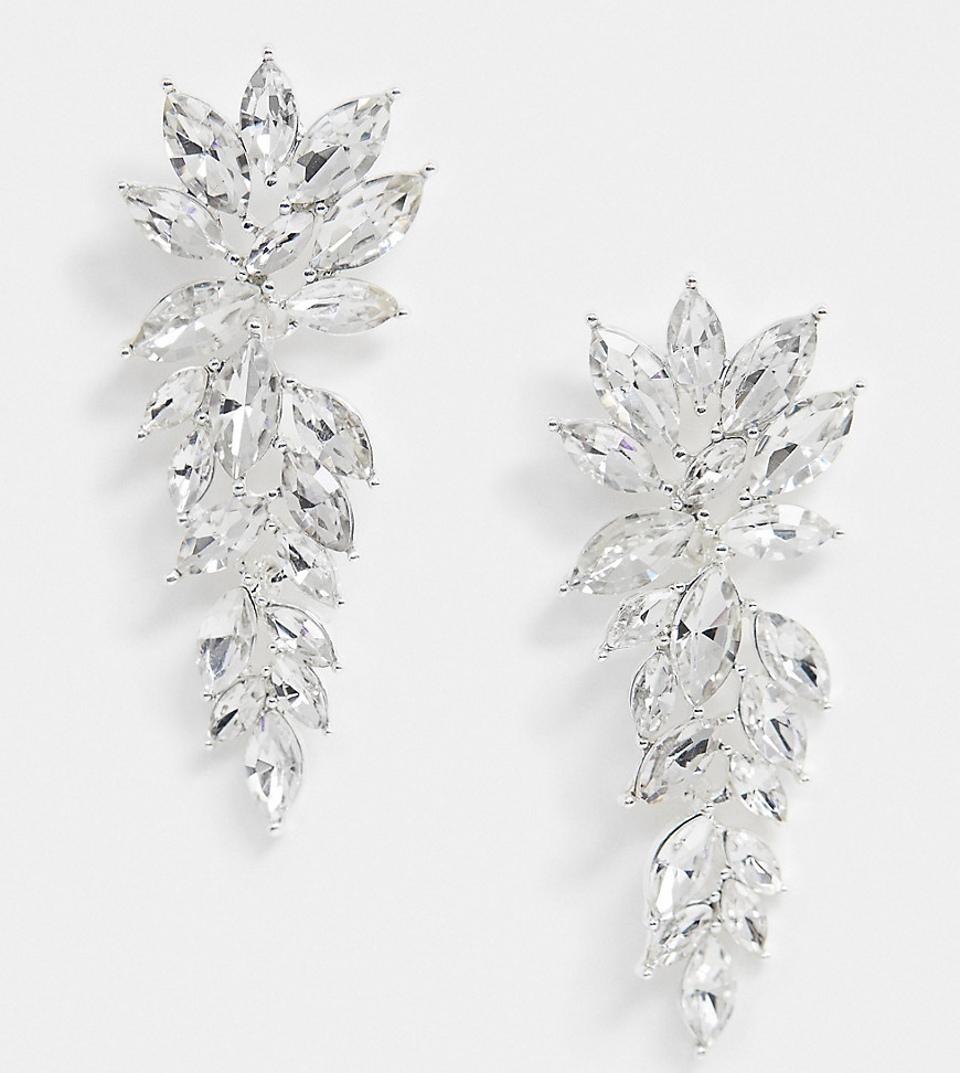 True Decadence Exclusive Drop Earrings In Rhinestone Leaf Design-silver