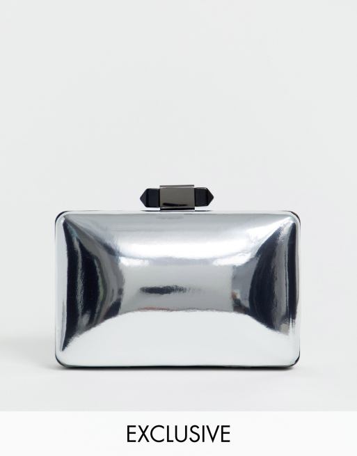 True Decadence Exclusive silver mirror clutch bag