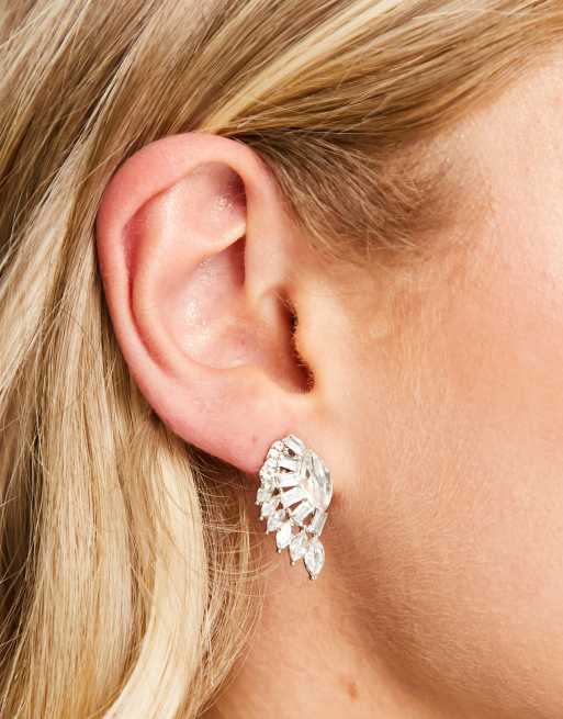 True Decadence fan drop earrings in silver crystal