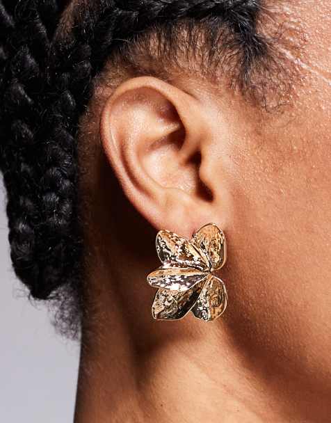True Decadence fan petal statement earrings in gold tone - view 1