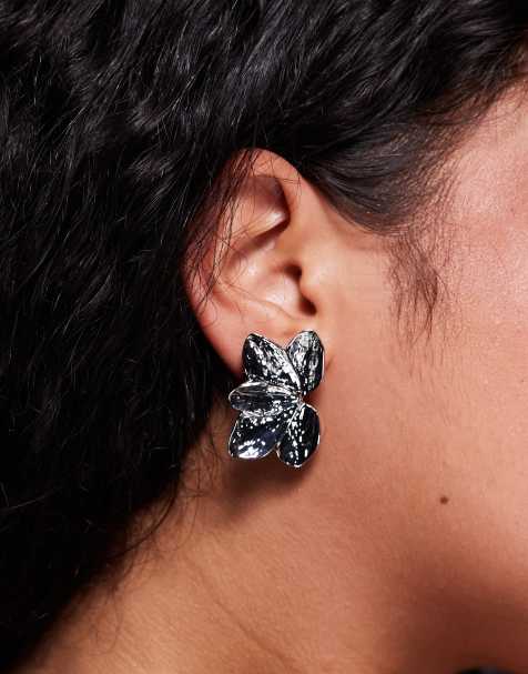 True Decadence fan petal statement earrings in silver - view 1