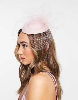 fascinator hat with veil in soft pink